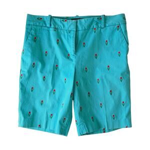 Teal Turquoise Tulip Motif Embroidered Walking Shorts 8P Petite